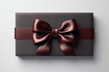 Dark card with crimson ribbon, bow, and shadow; isolated on white background; minimal 3D render. Generative AI