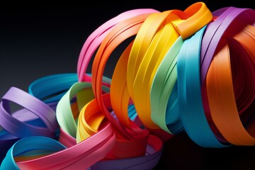 Rainbow-colored twisted ribbons made of colored paper. Generative AI