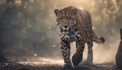 jaguar wallpaper, mist, realistic,  wimmelbilder, ivory, dynamic pose