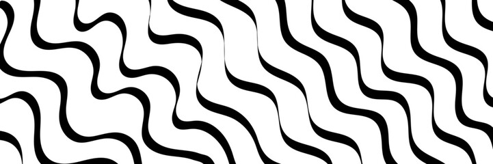 Black wavy lines on a white background, abstract horizontal vector banner.