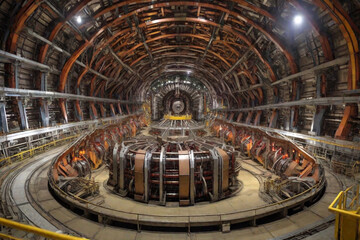 Hadron collider 3d photorealistic illustration. Created using generative AI tools