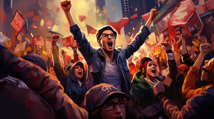 Naklejka premium Illustration of People Protesting