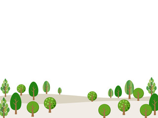 なだらかな丘に広がる林の風景のフレームイラスト