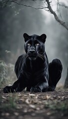 Naklejka na ściany i meble black panther, dynamic pose, mist, ivory