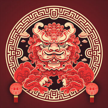 Chinese new year, dedicated to the dragon, year 2024, golden dragon on red background Spring Festival, is the traditional holiday, image created with AI