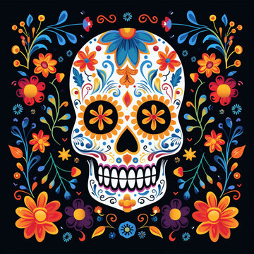 Day of the dead skulls, latin american and mexican celebration, november, image created with AI