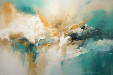 Abstract painting with teal and beige colors. Generative AI