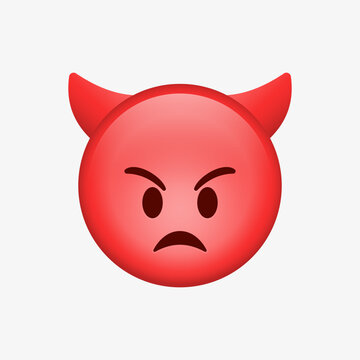 3d devil emoji face - bad evil emoticon - angry face with horns. Red devil emotion, Anger sad Devil, Imp emotion - popular emojis - social media emoticons
