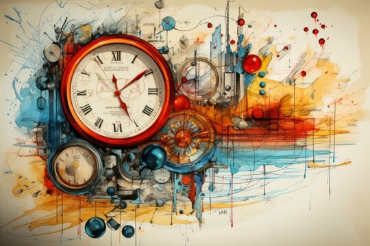 Art of colourful clocks with copy space