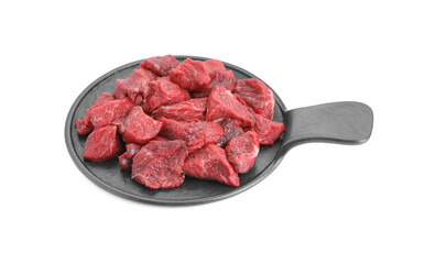Pieces of raw beef meat isolated on white