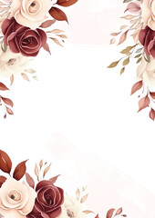 Red white and beige wreath background invitation template with flora and flower