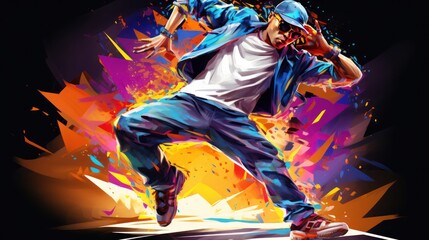 illustration of hip hop dancer in action - obrazy, fototapety, plakaty