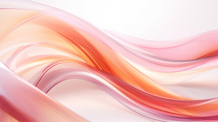 Abstract background with pink and orange glass waves on white background