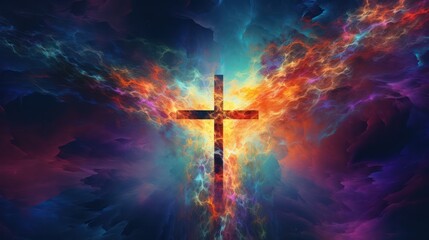 illustration of Cross with Epic Background and colors