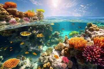 Stunning undersea background of tropical coral reef. Generative AI