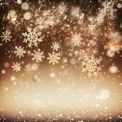 Christmas golden background with snowflakes and bokeh lights. Christmas and New Year concept. 
