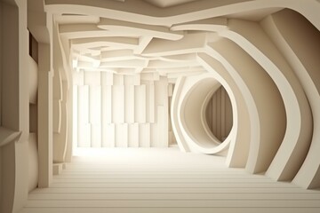 Abstract geometric wall in interior. 3D render of architectural background. Generative AI