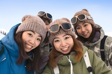 雪山で自撮りをする女性