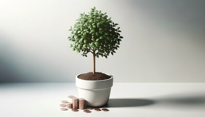 Growing a money tree - although money doesn't grow on trees, this illustration represents saving, earning, and growing your finances to get a return on your investments in retirement - obrazy, fototapety, plakaty