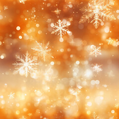 snowflakes, bokeh, pattern, orange and gold background, repeatable seamless pattern