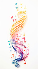 abstract musical high, vertical, space  background with notes watercolor. musical multi colored on a white background - obrazy, fototapety, plakaty