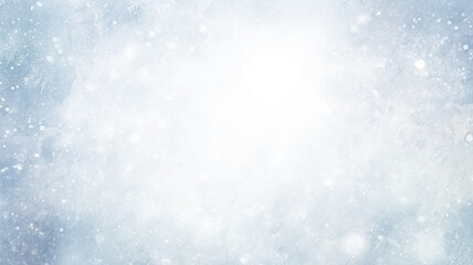 abstract watercolor background snowfall, christmas view blurred blizzard light blue snowflakes on a white city background