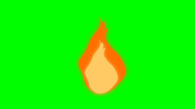 Cartoon burning fire animation on green screen.  Cartoon fire animation. Chroma key, 4K video. 