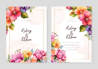 Colorful colourful frangipani modern wedding invitation template with floral and flower