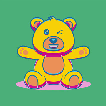 blinking bear cartoon vector icon illustration animal Color 4aaf79 vector illustration