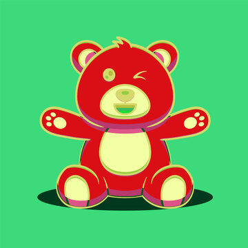 blinking bear cartoon vector icon illustration animal Color 3cda7a vector illustration