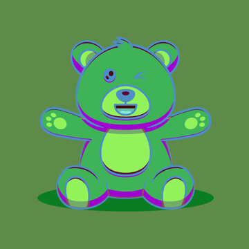 blinking bear cartoon vector icon illustration animal Color 5e8b4a vector illustration