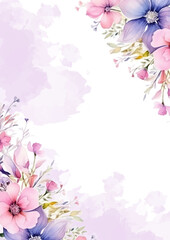 Fototapeta premium Pink white and purple violet modern wreath background invitation frame with flora and flower