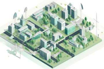 Isometric scheme of green sustainable city unit generative ai - obrazy, fototapety, plakaty