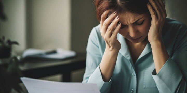 Sad woman with a headache