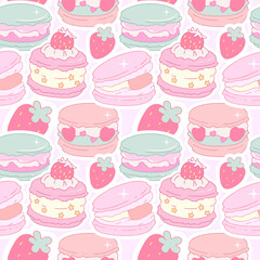 cupcake pattern Cake seamless pattern macarons strawberry on soft colors pink for wallpaper textile graphic design print paper 