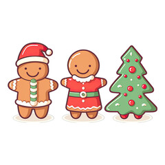 Fototapeta premium Set of Christmas cookies - gingerbread cookie and christmas tree. Christmas flat design illustration, isolated