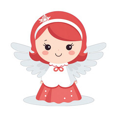 Cute red head girl angel, Christmas flat design illustration, isolated