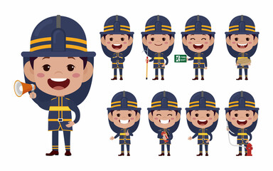Set of fireman with different poses