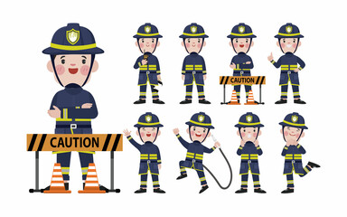 Set of fireman with different poses