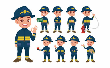 Set of fireman with different poses