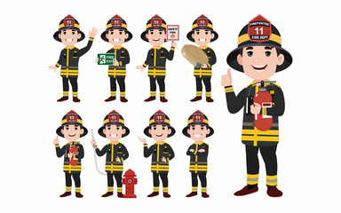 Set of fireman with different poses