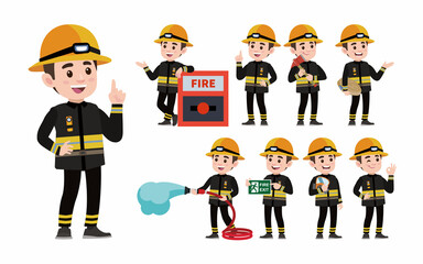 Set of fireman with different poses