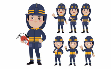 Set of fireman with different poses
