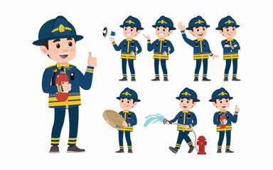 Set of fireman with different poses