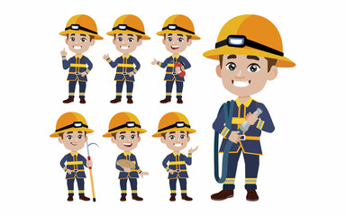 Set of fireman with different poses