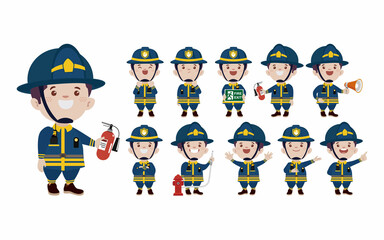 Set of fireman with different poses