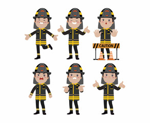 Set of fireman with different poses