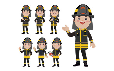 Set of fireman with different poses