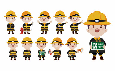 Set of fireman with different poses