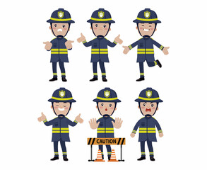 Set of fireman with different poses